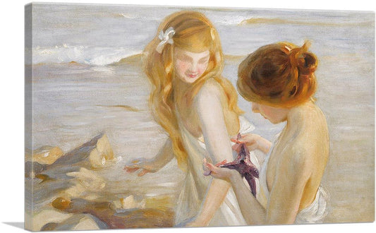 Two Young Girls Looking at Starfish