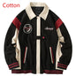 American Retro Color Block Embroidery Turn-down Collar Coat