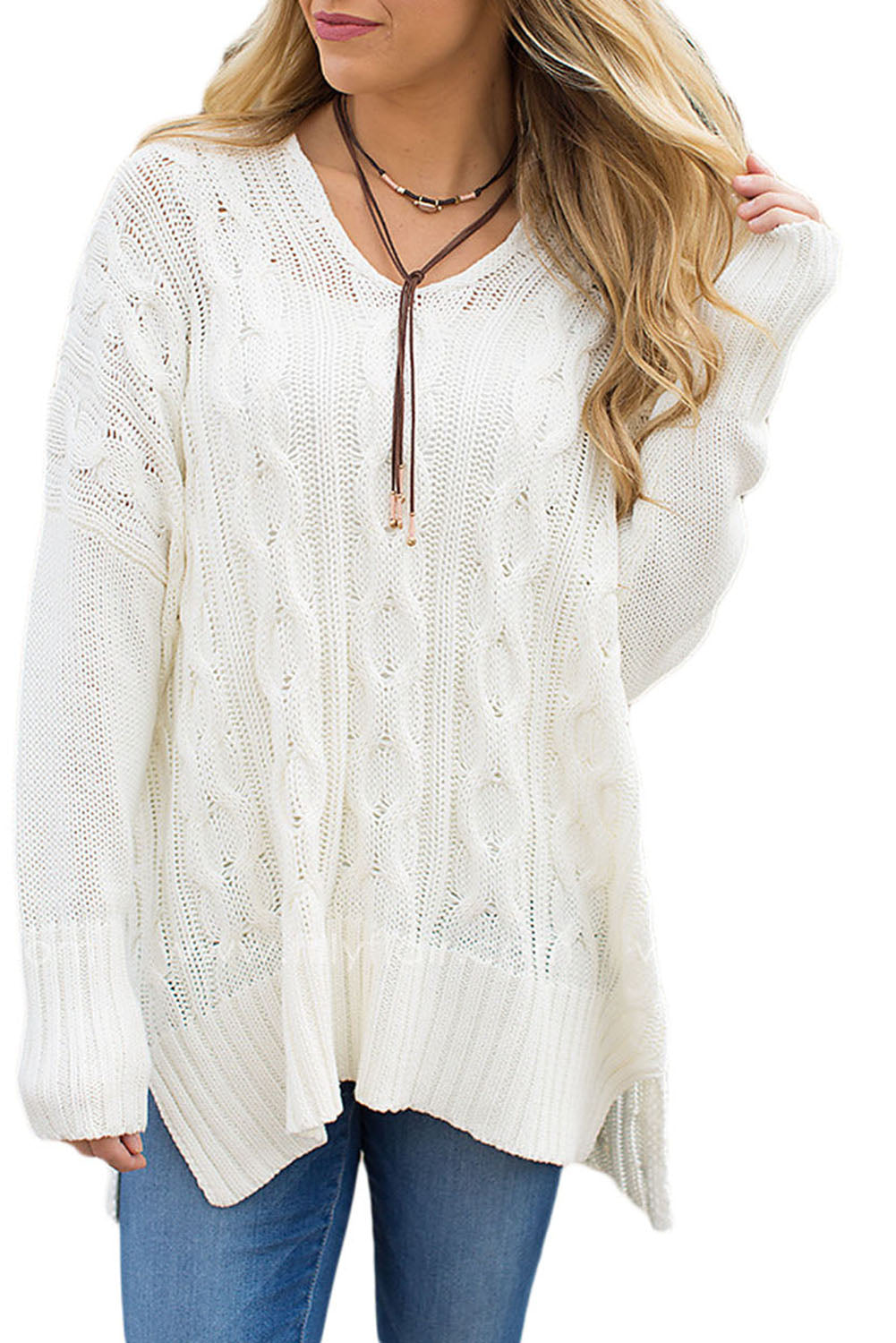 White Oversized Cozy up Knit Sweater