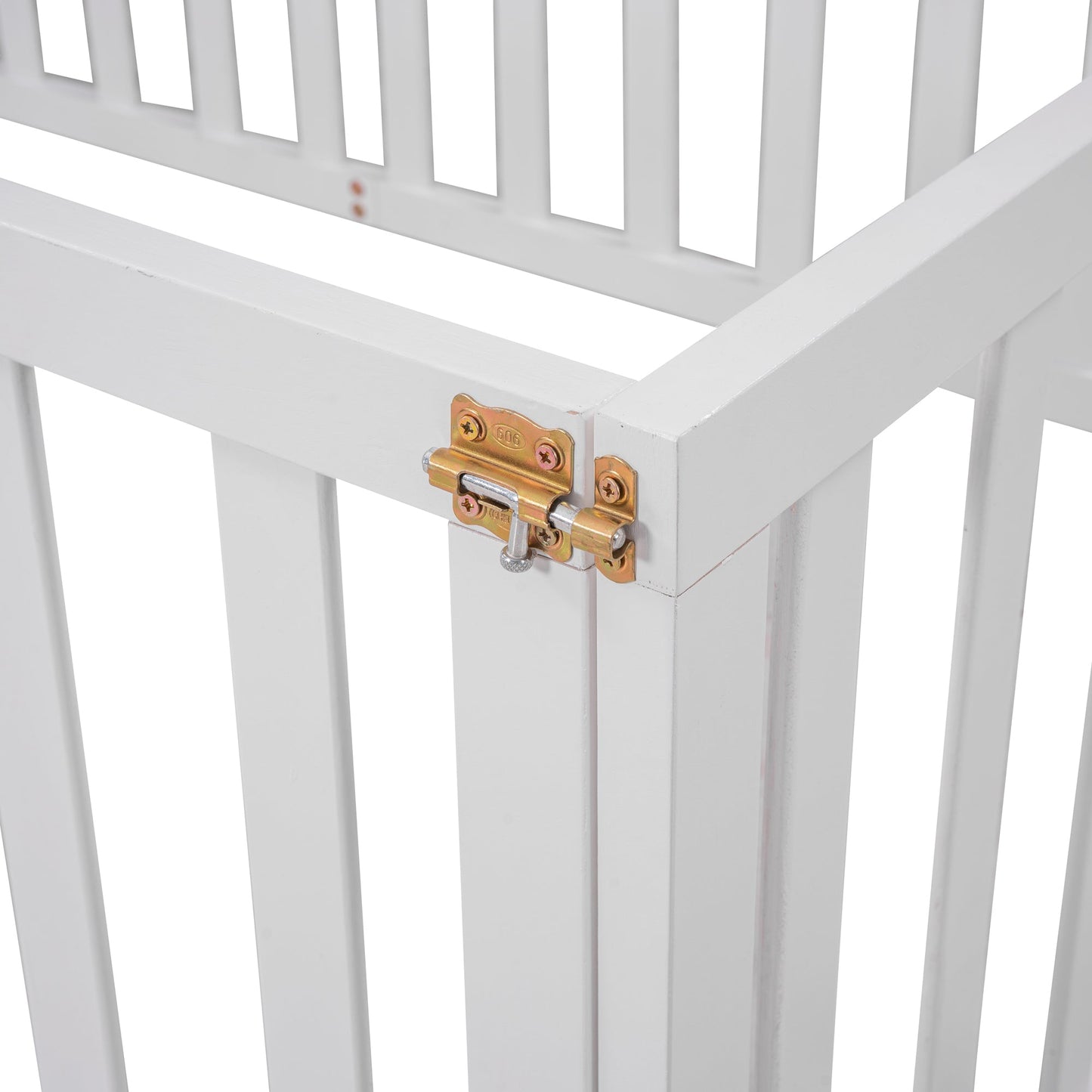 Twin Size Wood Floor Bed Frame with Fence and Door, White(OLD SKU