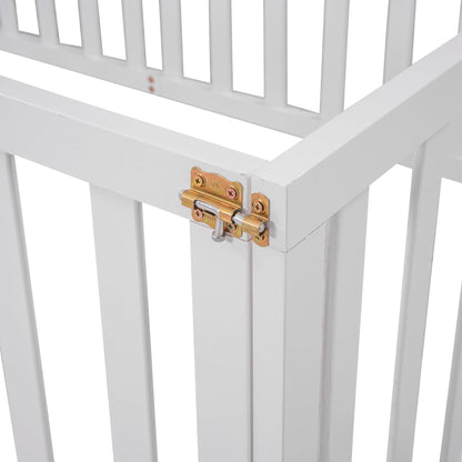 Twin Size Wood Floor Bed Frame with Fence and Door, White(OLD SKU