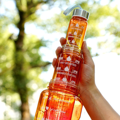 3-in-1 Gradient Color Motivational Water Bottles Set Plastic Straw