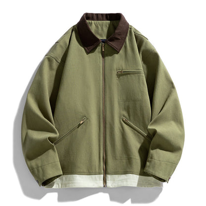 American Retro Workwear Autumn Loose Contrast Color Lapels Couple Jacket