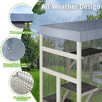 62.6' Outdoor Wooden Catio for Cats, Large Cat Enclosure with