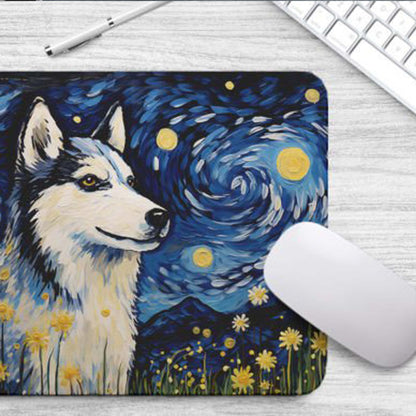 Starry Night Dog Husky Non-Slip Computer Mousepad
