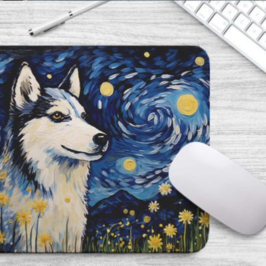 Starry Night Dog Husky Non-Slip Computer Mousepad