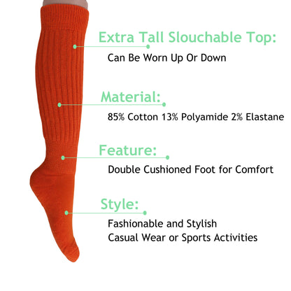 Orange Slouchy Scrunch Socks for Women Premium Cotton Boot Socks