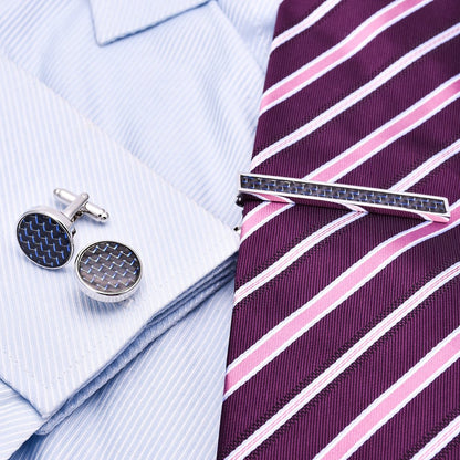 Carbon Fibre Cufflinks and Stickpin Set
