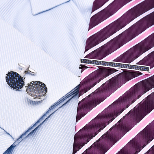 Carbon Fibre Cufflinks and Stickpin Set