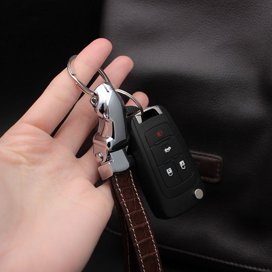 Genuine Crocodile Skin Leopard Head Keychain