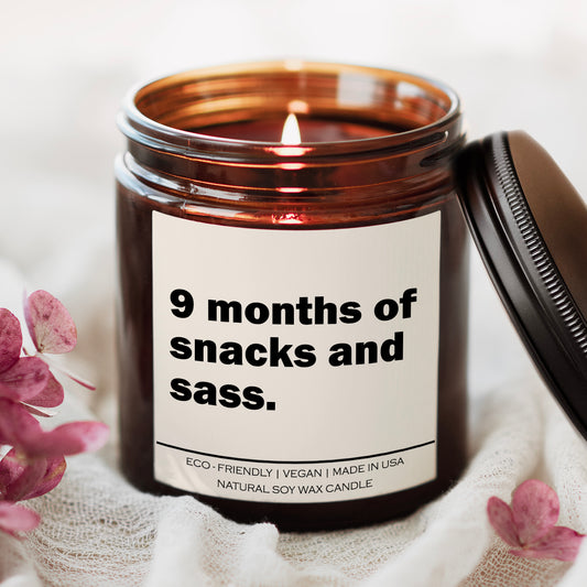 9 months of snacks and sass Candle