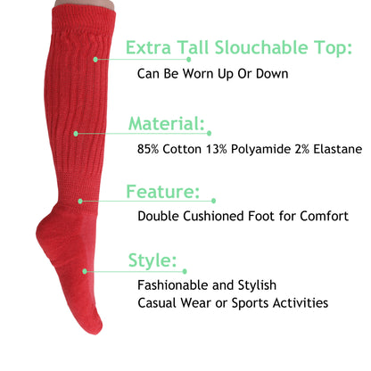 Rose Red Slouchy Scrunch Socks for Women Cotton Knee High Socks