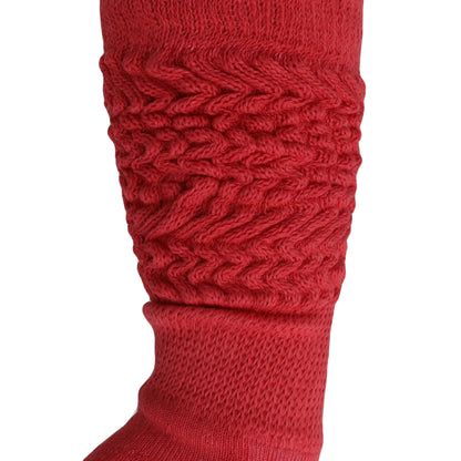 Rose Red Slouchy Scrunch Socks for Women Cotton Knee High Socks