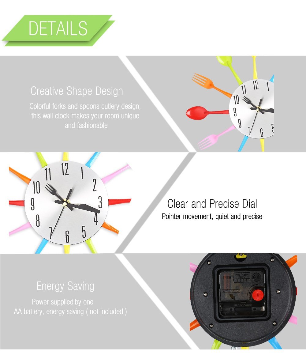 Multi-color Fork Spoon Cutlery Wall Clock