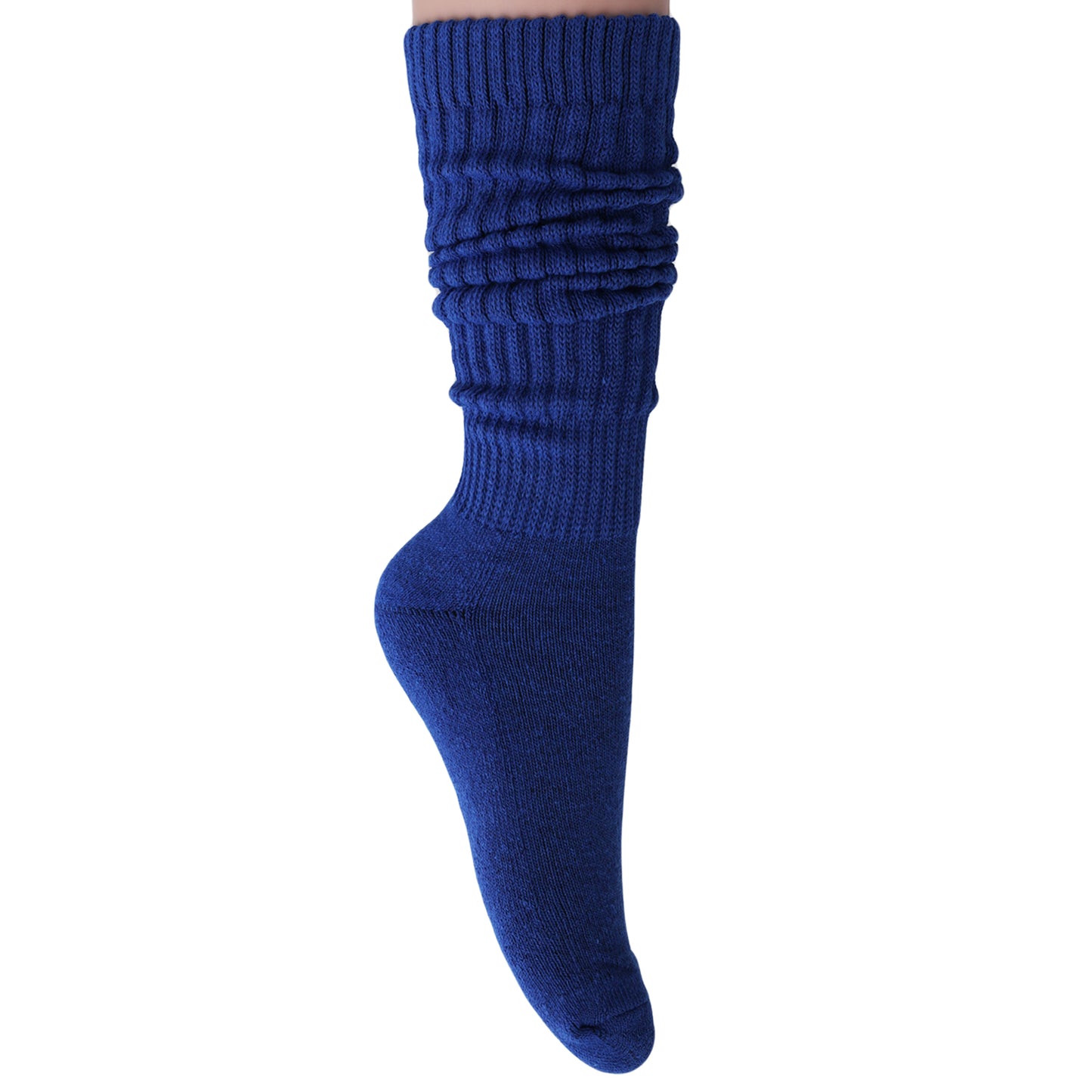 Royal Blue Heavy Slouch Socks for Women Cotton Scrunch Knee Socks