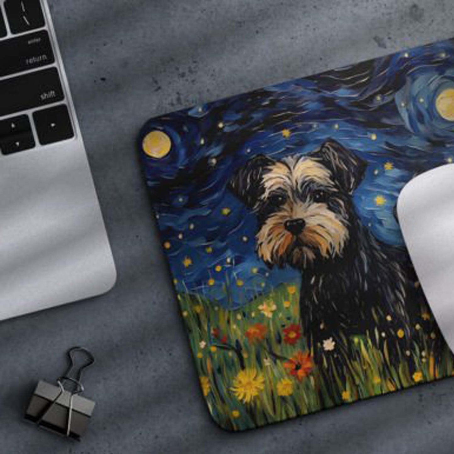 Starry Night Dog Miniature-Schnauzer Non-Slip Computer Mousepad
