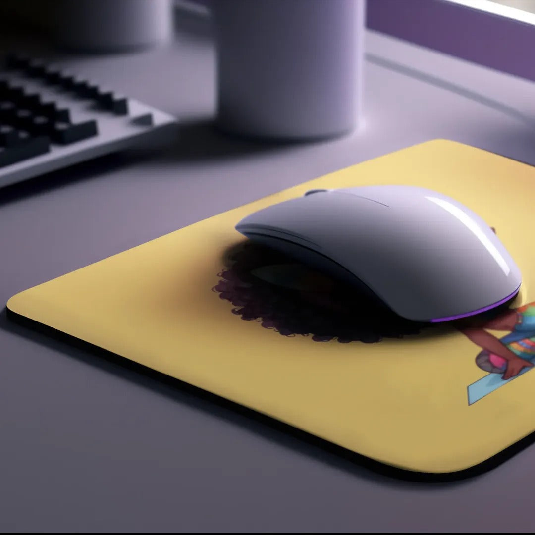 Afro Girl Yoga Pose Non-Slip Computer Mousepad Mouse Pad