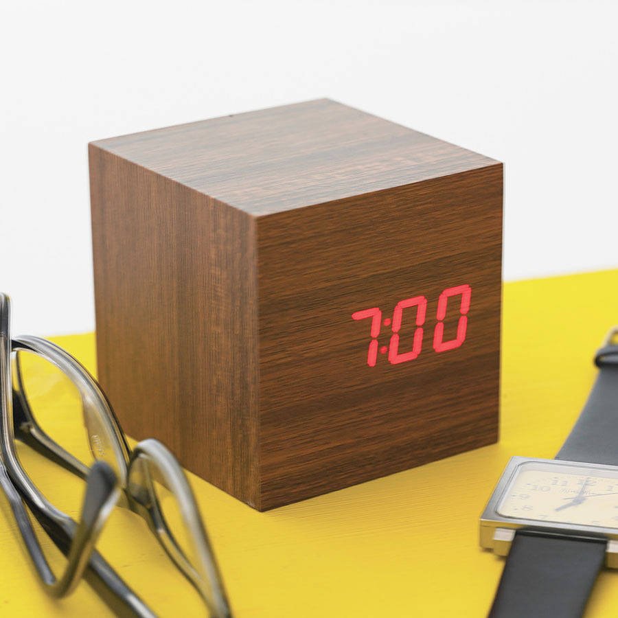 Cube Walnut Click Clock