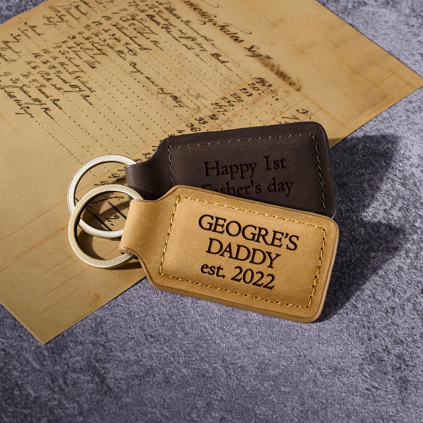 Dad EST Leather Keychain, First Time Dad Gifts