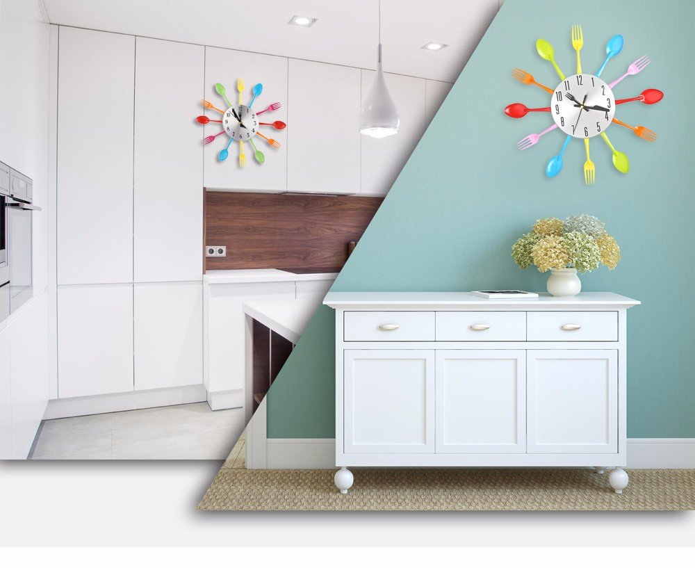Multi-color Fork Spoon Cutlery Wall Clock