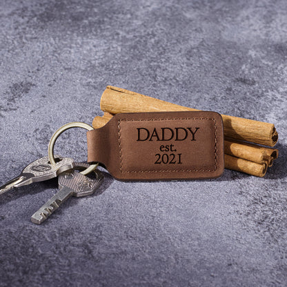 Dad EST Leather Keychain, First Time Dad Gifts