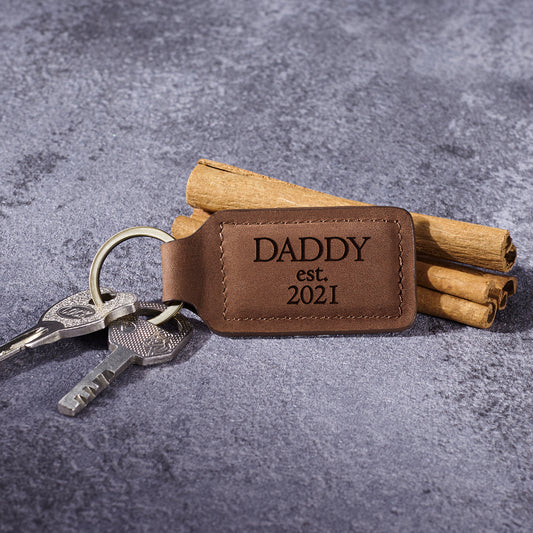 Dad EST Leather Keychain, First Time Dad Gifts