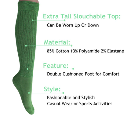 Green Slouch Socks for Women Premium Cotton Knee Socks