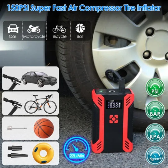 Car Jump Starter With Air Compressor Portable Car Battery Booster With Digital Tire Inflator