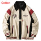 American Retro Color Block Embroidery Turn-down Collar Coat