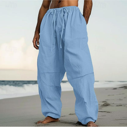 Beach Straight-leg Pants Plain Color Comfortable