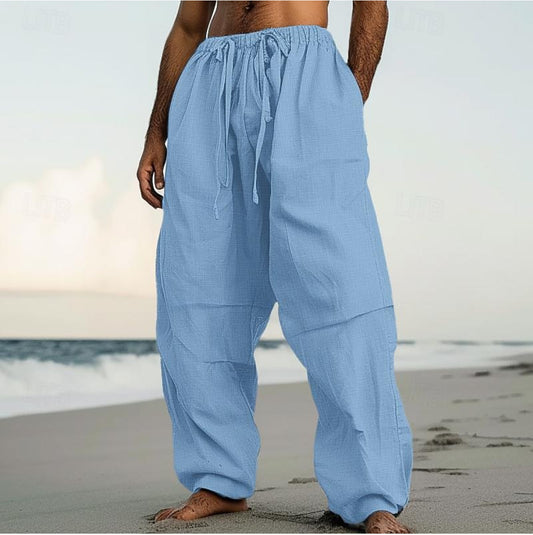Beach Straight-leg Pants Plain Color Comfortable