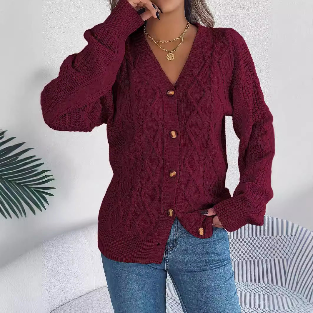 V-neck Long Sleeve Button Women's Sweater
