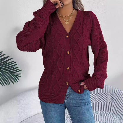 V-neck Long Sleeve Button Women's Sweater