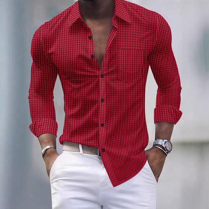 Men's Plaid Pocket Business Slim Casual Shirt