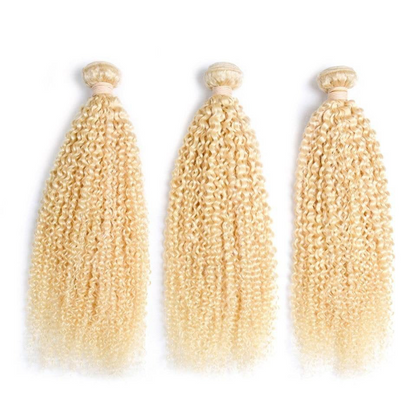 Blonde Kinky Curly #1B/613 Human Hair BUNDLES with CLOSURES & FRONTALS
