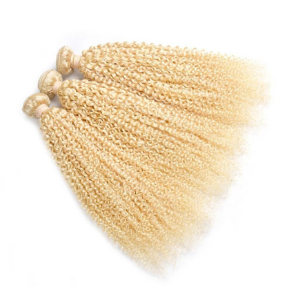 Blonde Kinky Curly #1B/613 Human Hair BUNDLES with CLOSURES & FRONTALS
