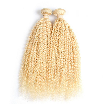 Blonde Kinky Curly #1B/613 Human Hair BUNDLES with CLOSURES & FRONTALS