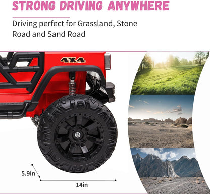 Red 48.4" Large Ride On Car for Kids, Battery Powered Electric Car