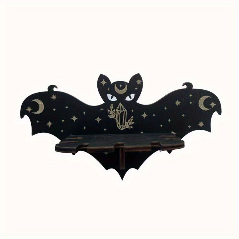 1pc Rustic Wooden Bat Crystal Floating Shelf - Wall Hanging Decorative