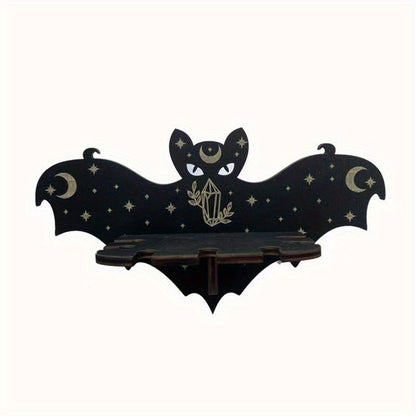 1pc Rustic Wooden Bat Crystal Floating Shelf - Wall Hanging Decorative