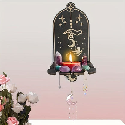 1pc Rustic Wooden Bat Crystal Floating Shelf - Wall Hanging Decorative