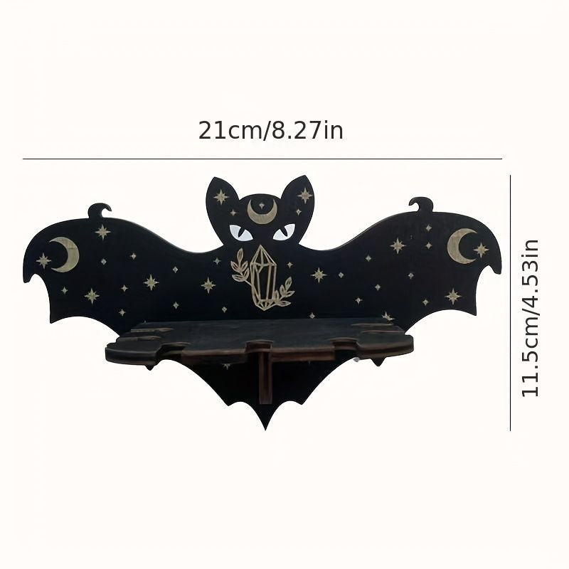 1pc Rustic Wooden Bat Crystal Floating Shelf - Wall Hanging Decorative