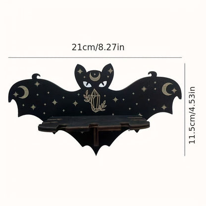 1pc Rustic Wooden Bat Crystal Floating Shelf - Wall Hanging Decorative
