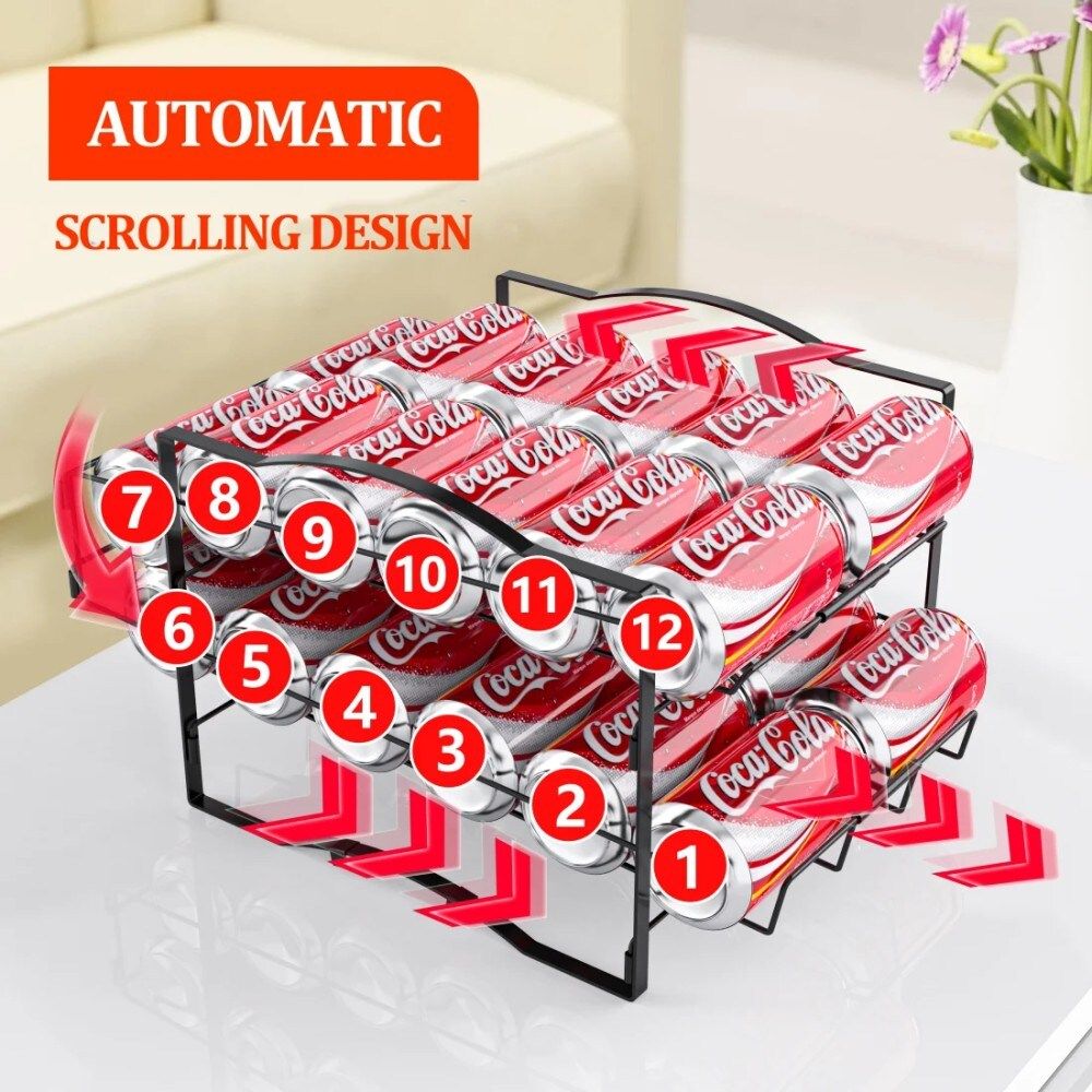 4 Tiers Can Organizer Rack, 48 Cans Soda Can Dispenser Organizer for