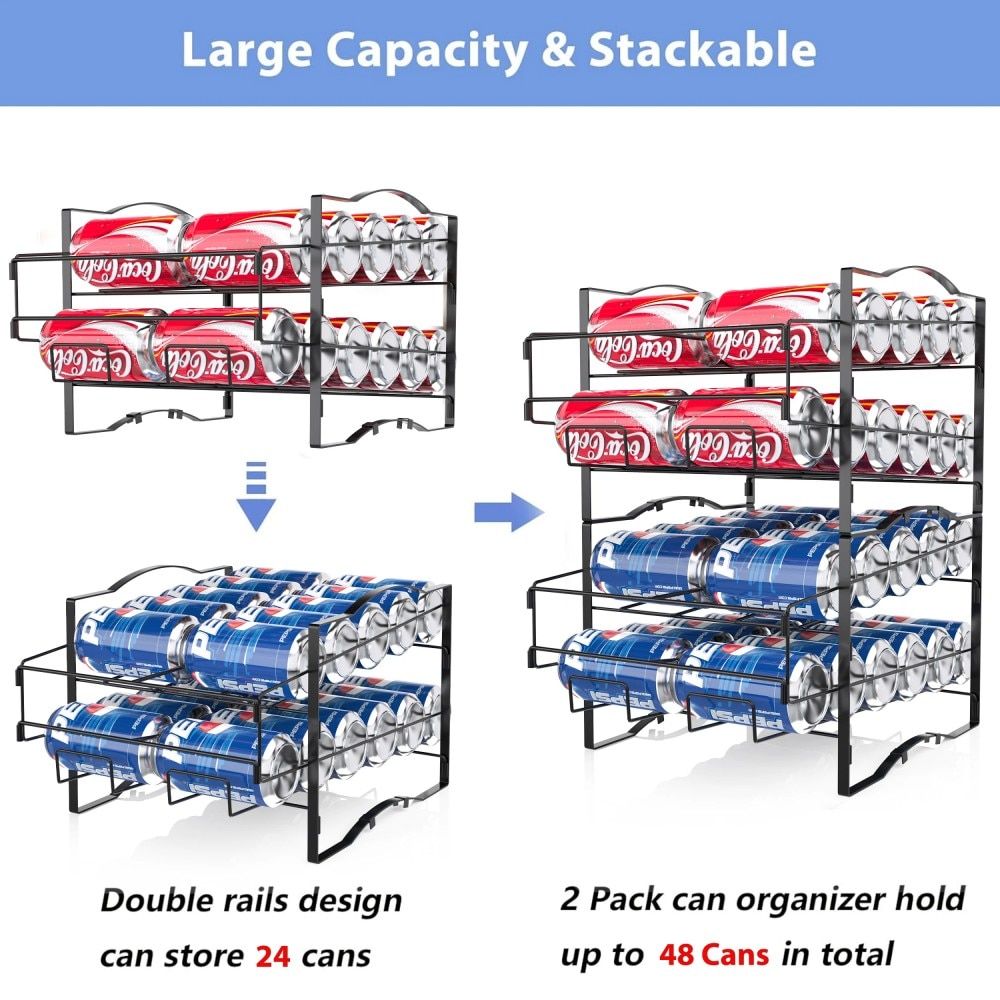 4 Tiers Can Organizer Rack, 48 Cans Soda Can Dispenser Organizer for