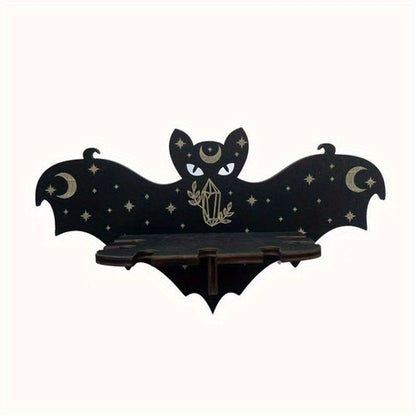 1pc Rustic Wooden Bat Crystal Floating Shelf - Wall Hanging Decorative