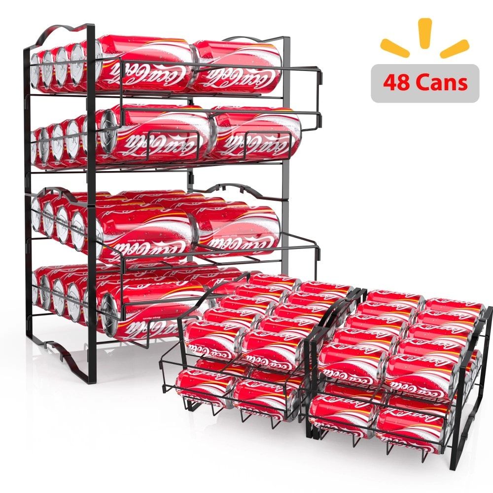 4 Tiers Can Organizer Rack, 48 Cans Soda Can Dispenser Organizer for