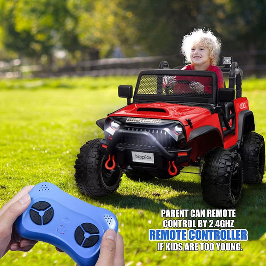 Red 48.4" Large Ride On Car for Kids, Battery Powered Electric Car