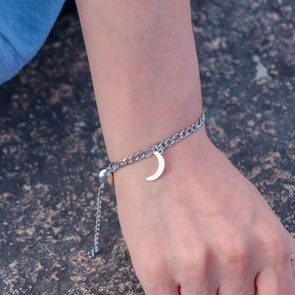2Pcs Sun Moon Charm Magnet Attraction Stainless Steel Bracelets For