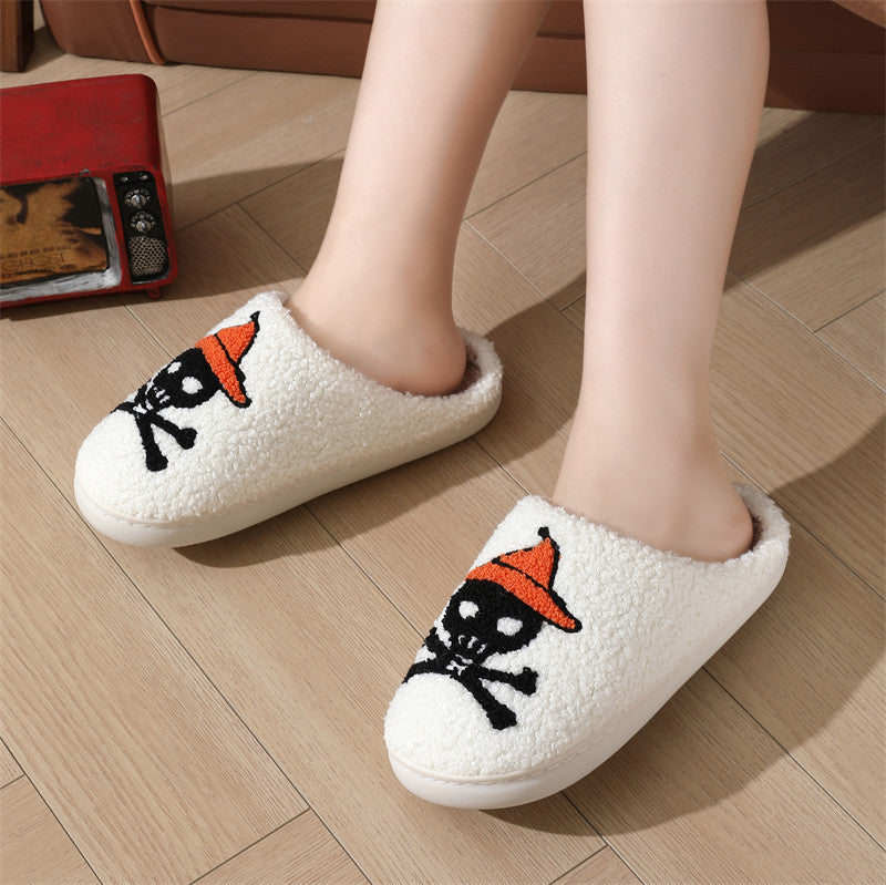 Halloween Skull Rose Slippers Winter Warm Indoor Floor Bedroom Home